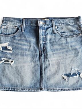 Madewell Distressed Denim Mini Skirt - Light Blue Size 32